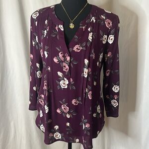 NWOT FUN 2 FUN floral blouse purple